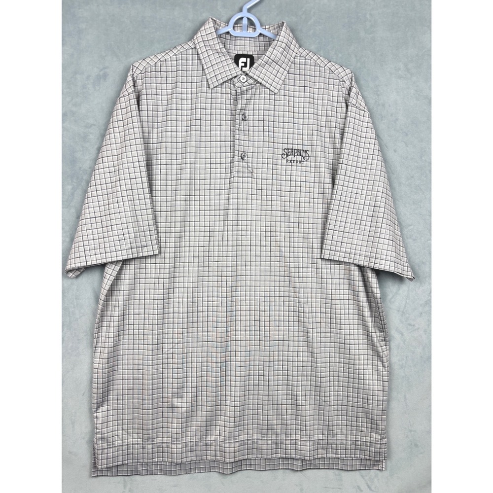 FootJoy Mens Grey Grid Sea Palms Resort Golf Polo Shirt Size Large Short Sleeve